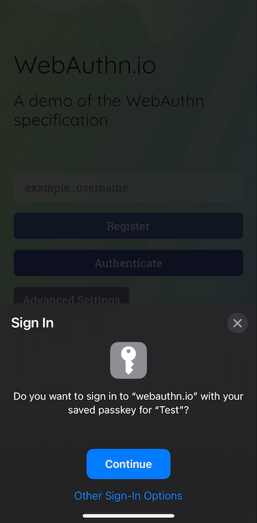 Passwordless login on iOS with WebAuthn