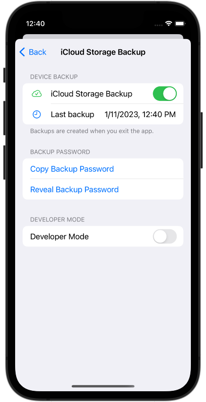 iOS backup settings